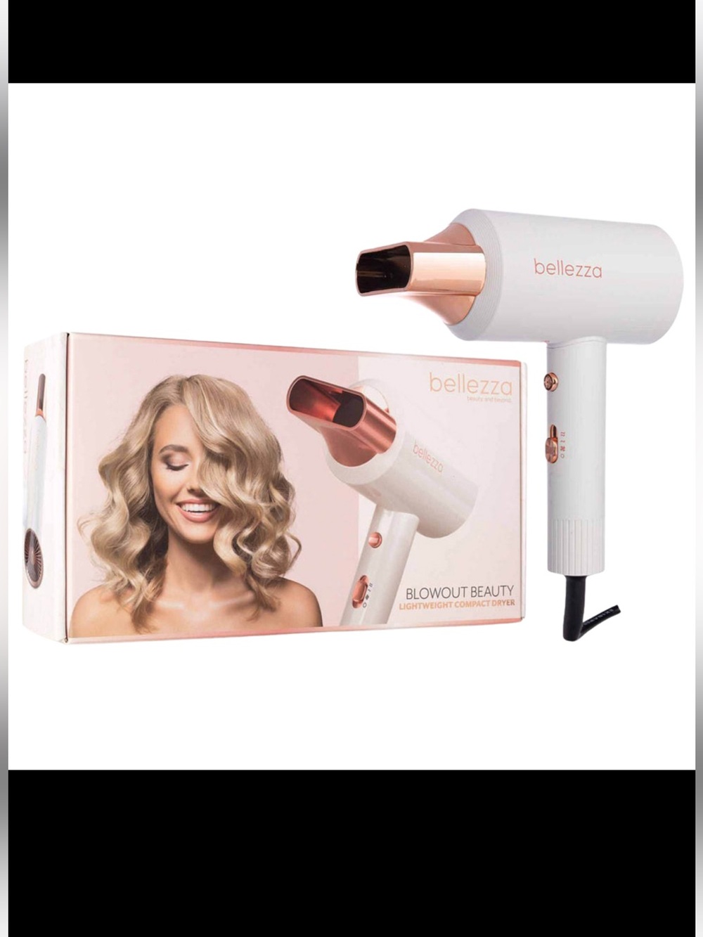 Bellezza Compact Hair Dryer in White with Rose Gold Accents